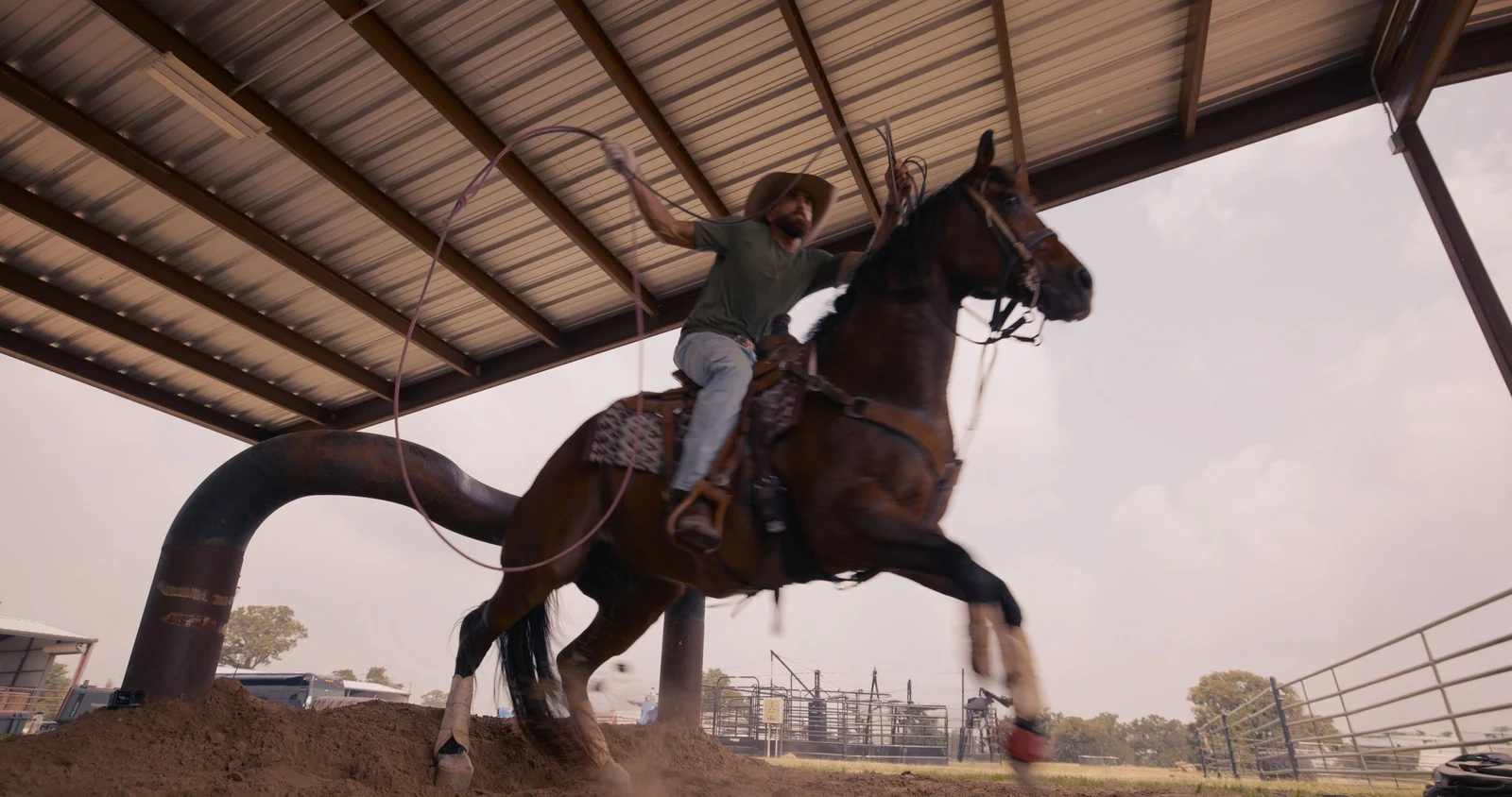 Tyler Toney riding a horse during Side Quest: Ride a Bull