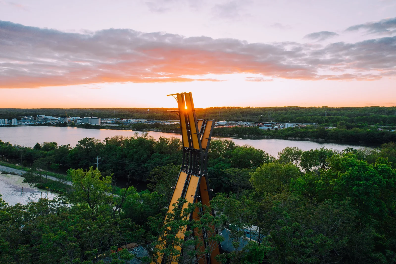 The Forge Lemont Quarries photographed from the air at sunset